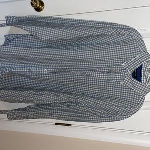 Nautical blue green plaid casual shirt xxl